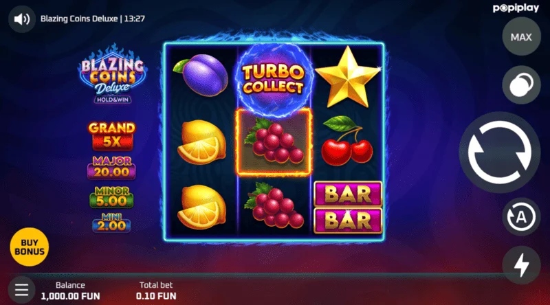 Écran de jeu de Blazing Coins Deluxe